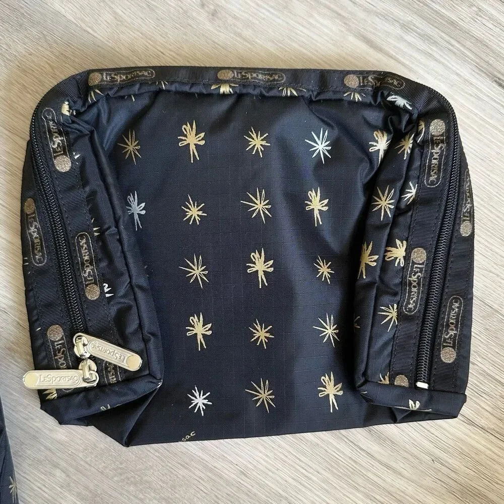 LeSportSac Crossbody Purse & Bag Set Starlet Print Black Metallic Freehand Stars - Picture 4 of 10